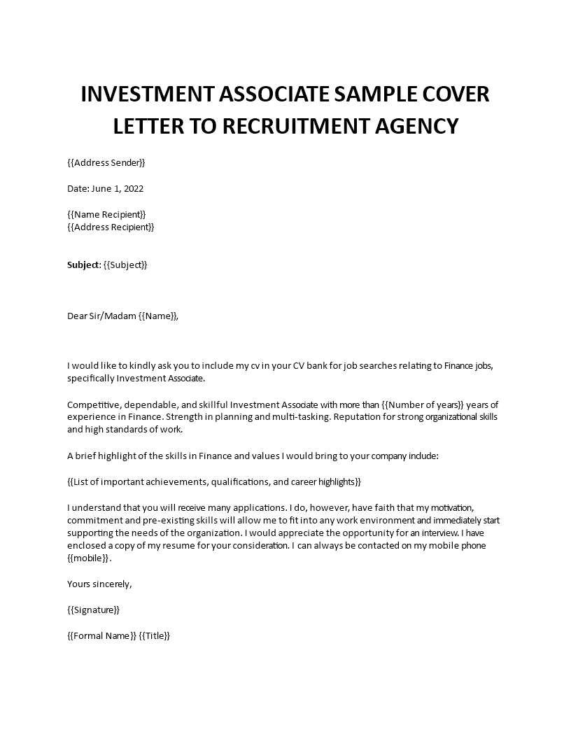 investment associate cover letter template