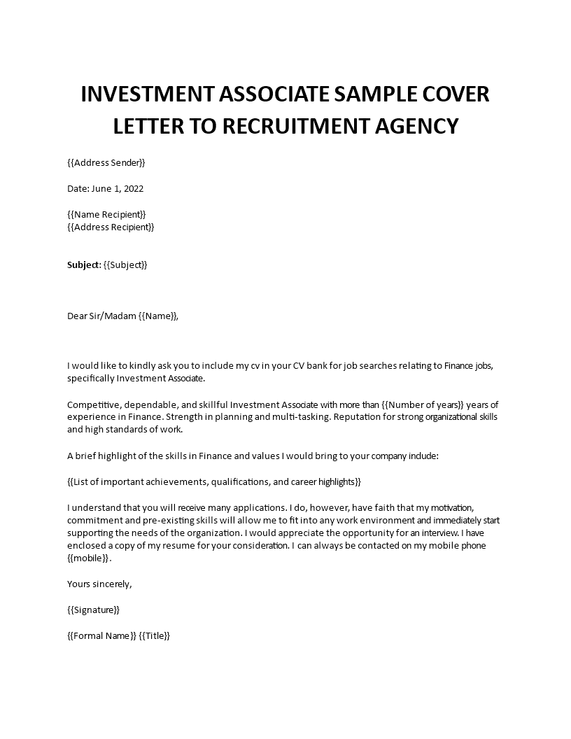 investment associate cover letter Main Image investment associate cover letter