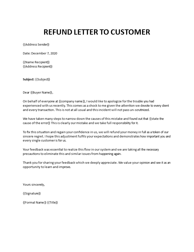 refund letter to customer
