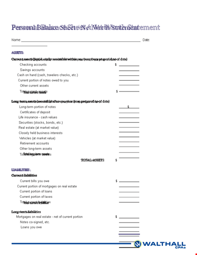 Total Personal Balance: Calculating Current Liabilities and Assets Portion