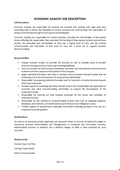 Economic Analyst Job Description