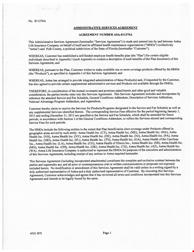 Insurance Administrative Services Agreement Template