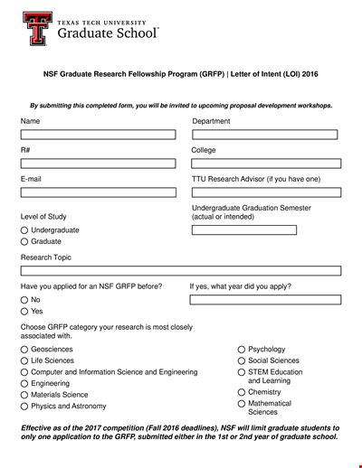 Letter Of Intent Template for Graduate School