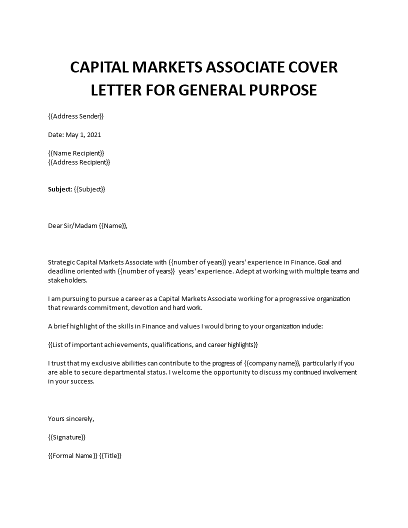 capital markets associate cover letter