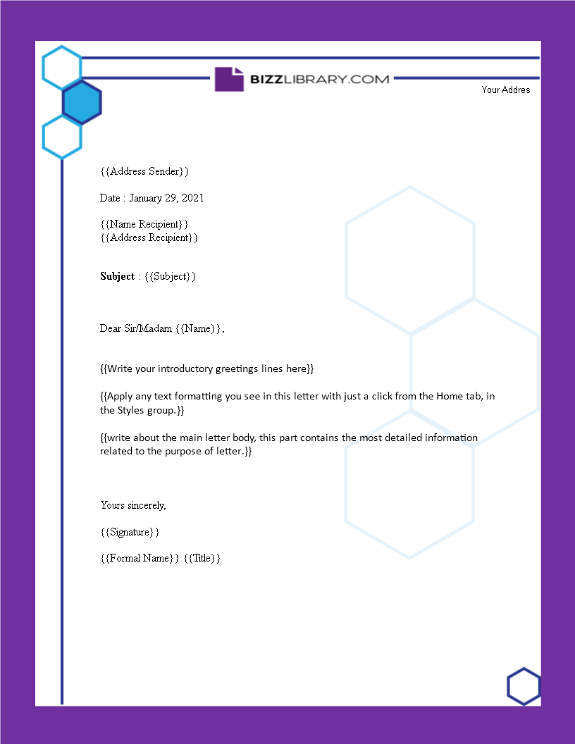 business letter format on letterhead template