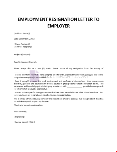 Resignation Letter To Employer