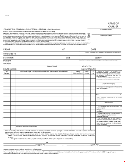 Overland Bill Of Lading