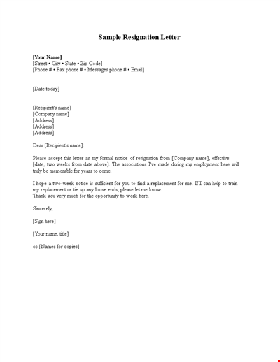 Corporate Resignation Letter Example