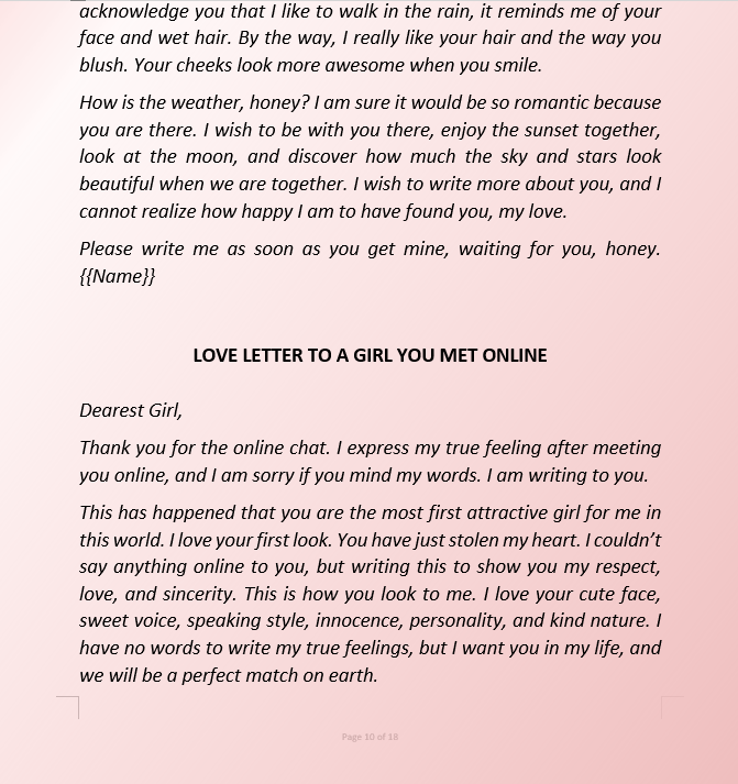 love letter examples template