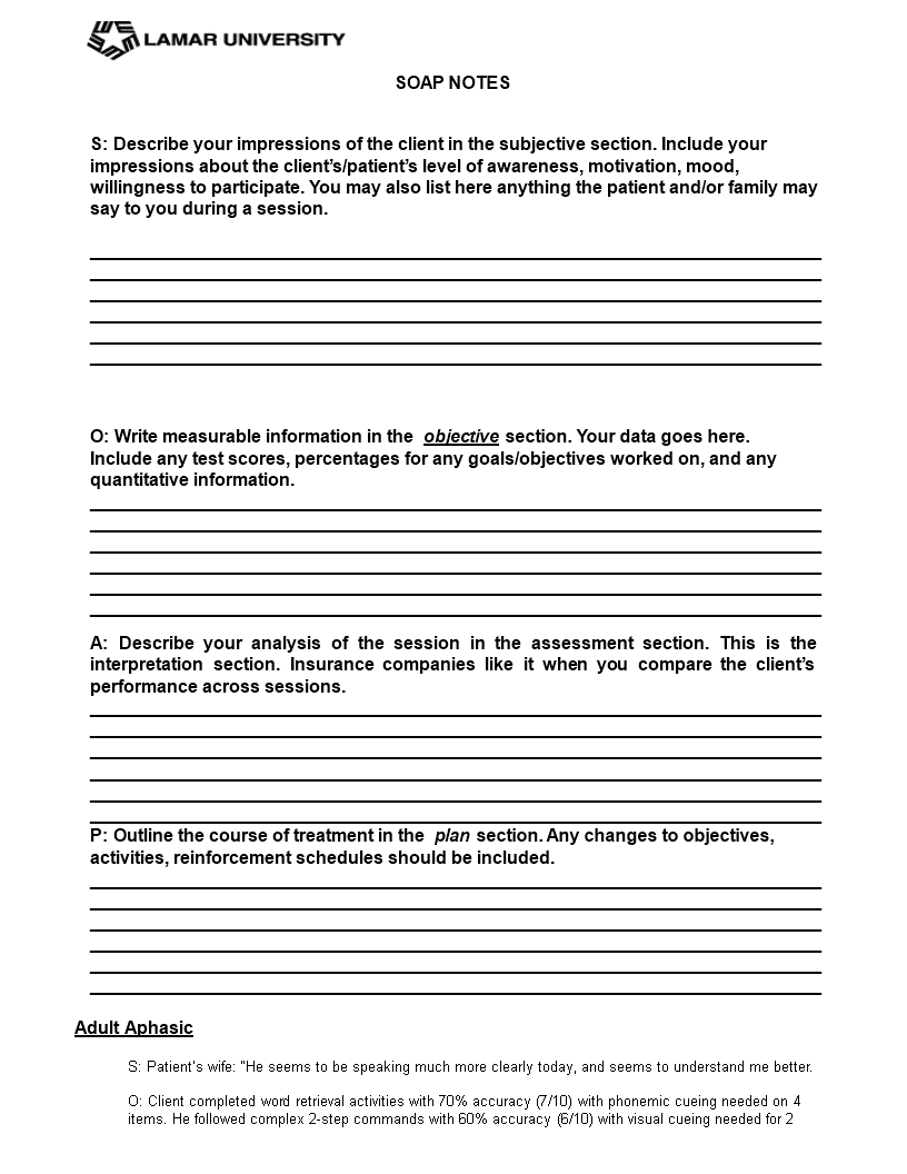 Accurate Soap Note Template for Client Activities with Auditory Precision
