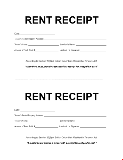 Rent Receipt for Tenants and Landlords
