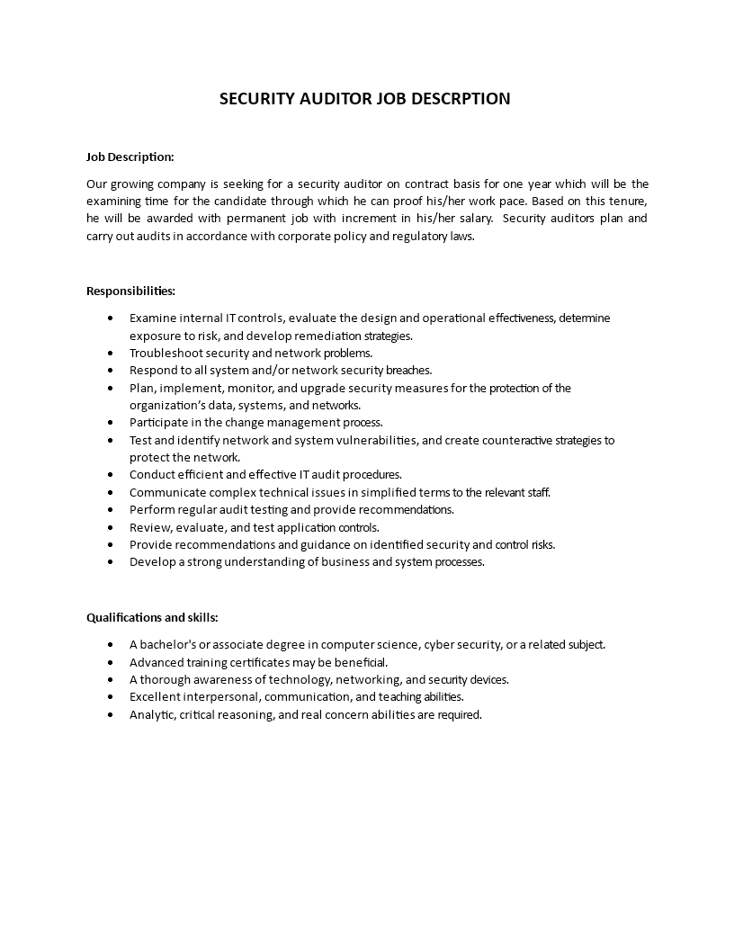 security auditor job description Main Image security auditor job description