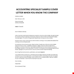Accounting Specialist Cover letter example document template
