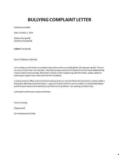 Bullying Complaint Letter
