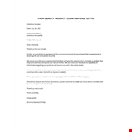Complaint Response letter Poor Quality example document template