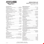 Service Price List example document template