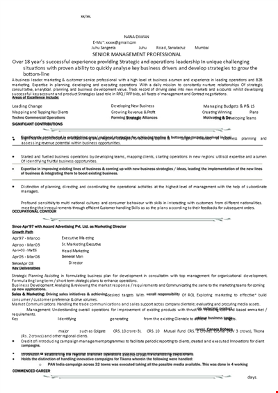 Marketing Resume Format For Experience - Business Management, Operations, and Strategic Marketing
