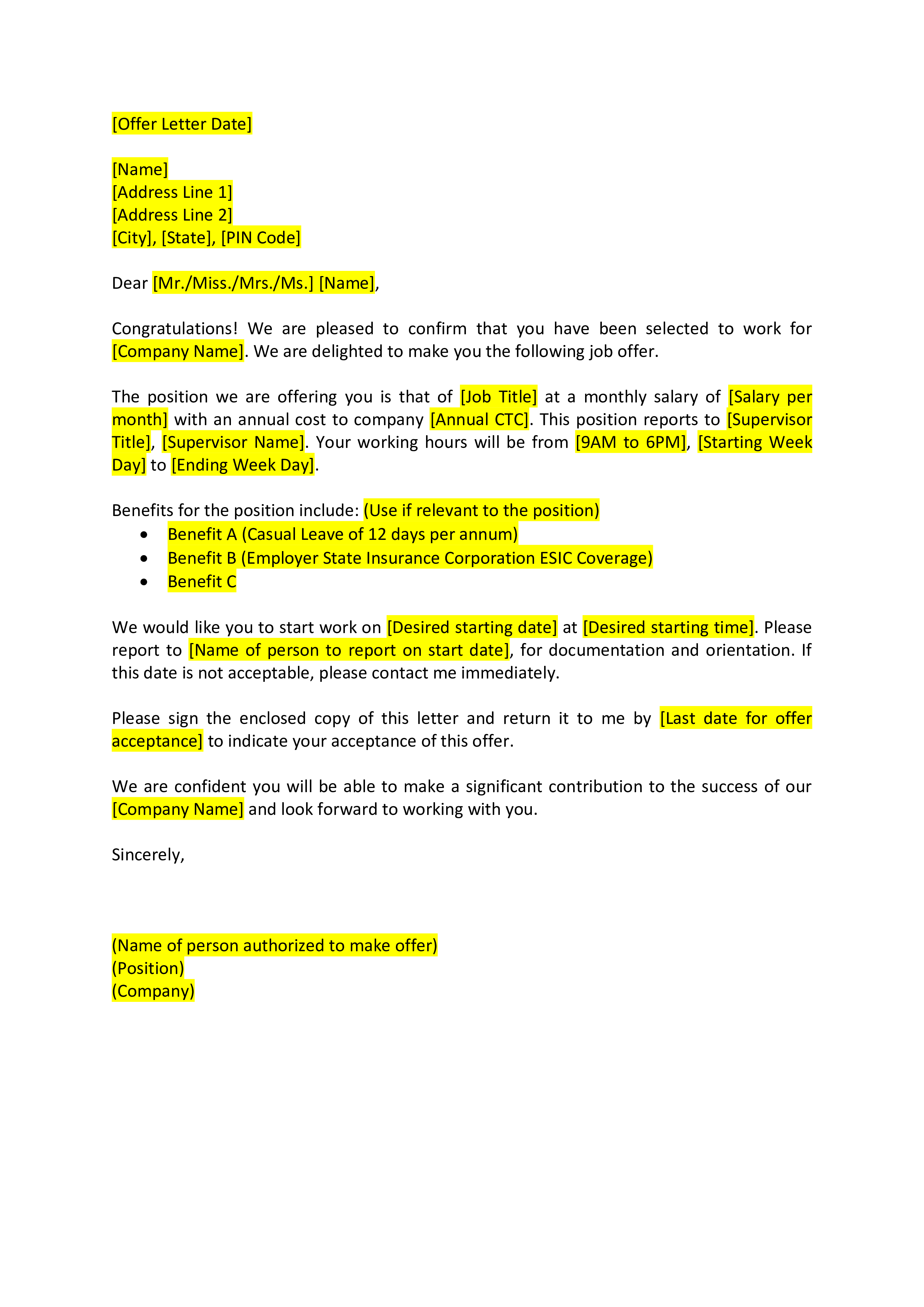 Excellent Offer Letter Sample excellent-offer-letter-sample