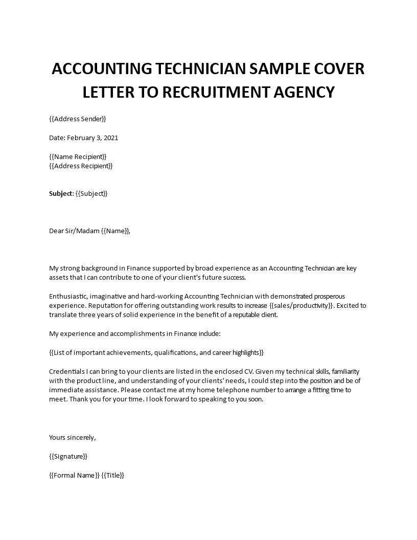 accounting technician sample cover letter