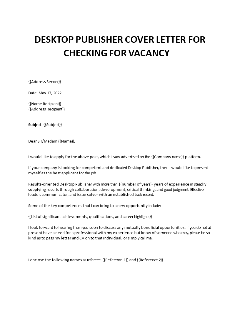 desktop publisher cover letter