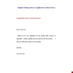 Sample Rejection Letter for Applicants Closing Position example document template