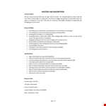 Hostess Job Description example document template