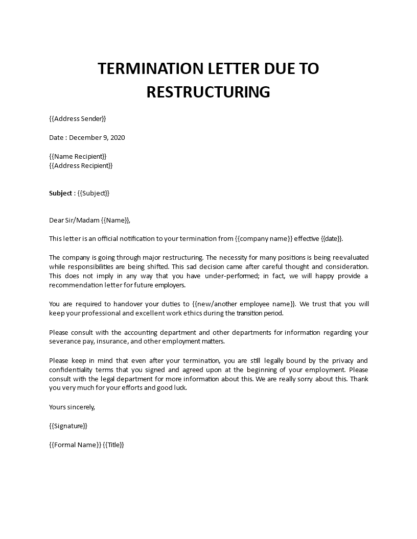 termination letter restructuring