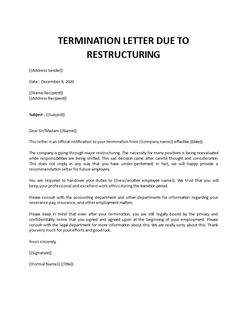 Termination Letter Restructuring