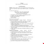 Sales Customer Service Resume example document template