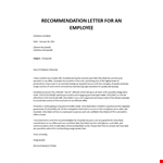 Recommendation Letter for an employee example document template