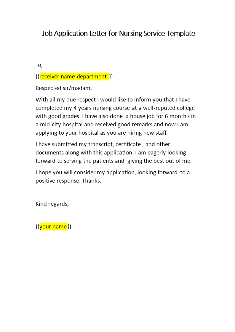 job application letter for nursing service Main Image job application letter for nursing service template