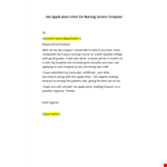 Job Application Letter for Nursing Service example document template