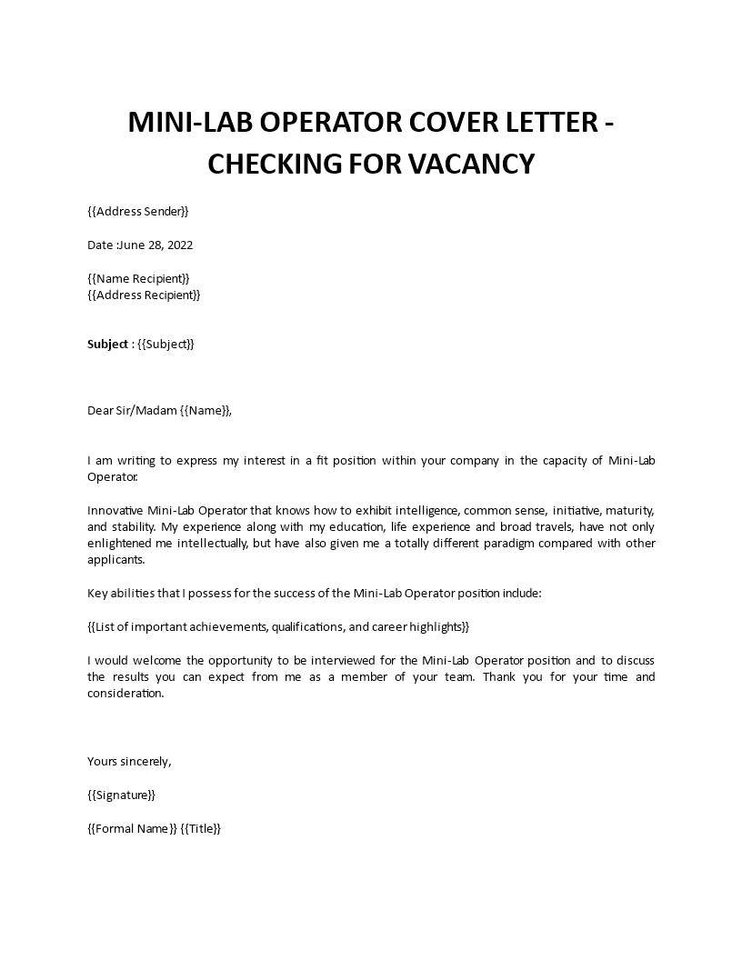 lab operator cover letter Main Image lab operator cover letter