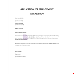 Application for Employment as Sales Boy example document template