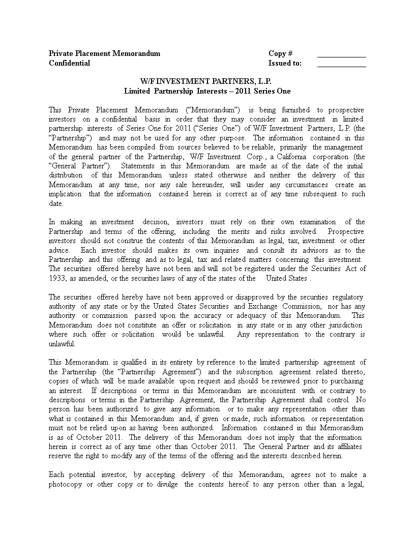 Private Equity Investment Memo Template