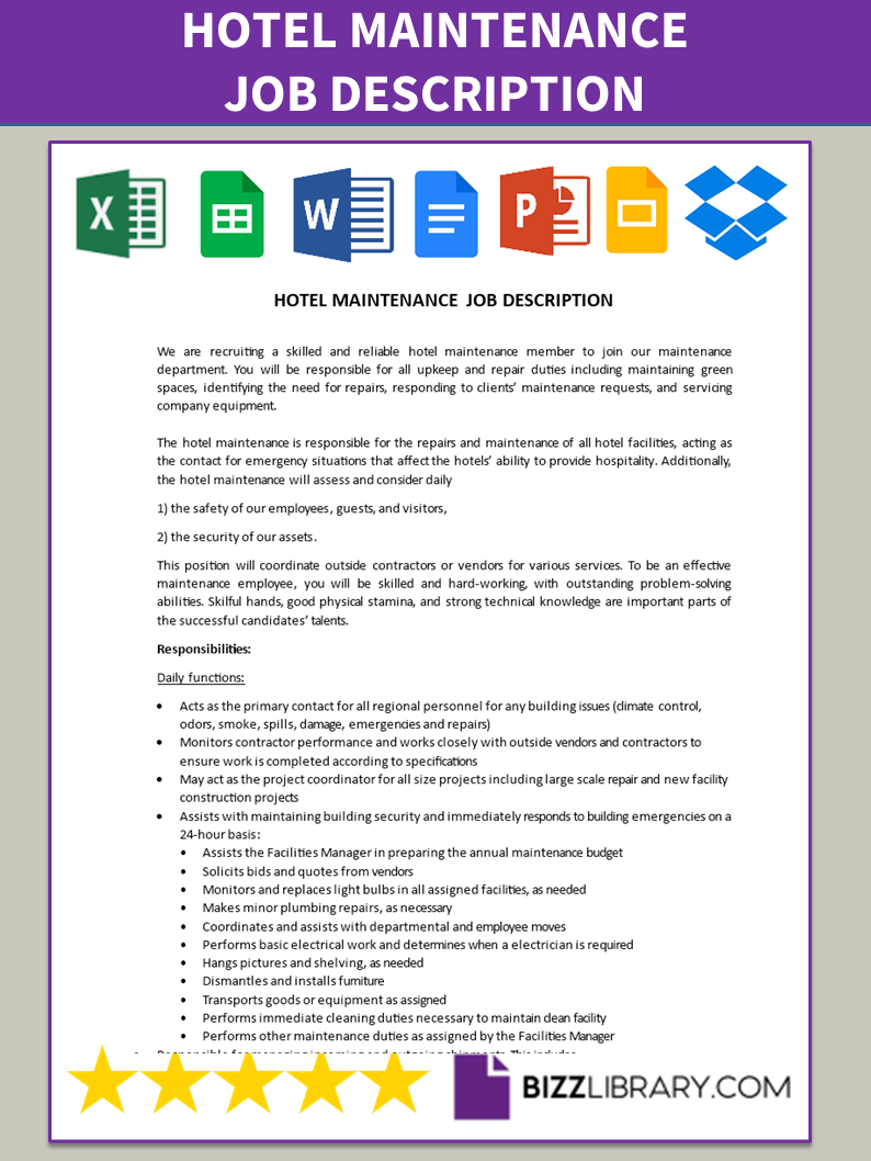 hotel maintenance job description template