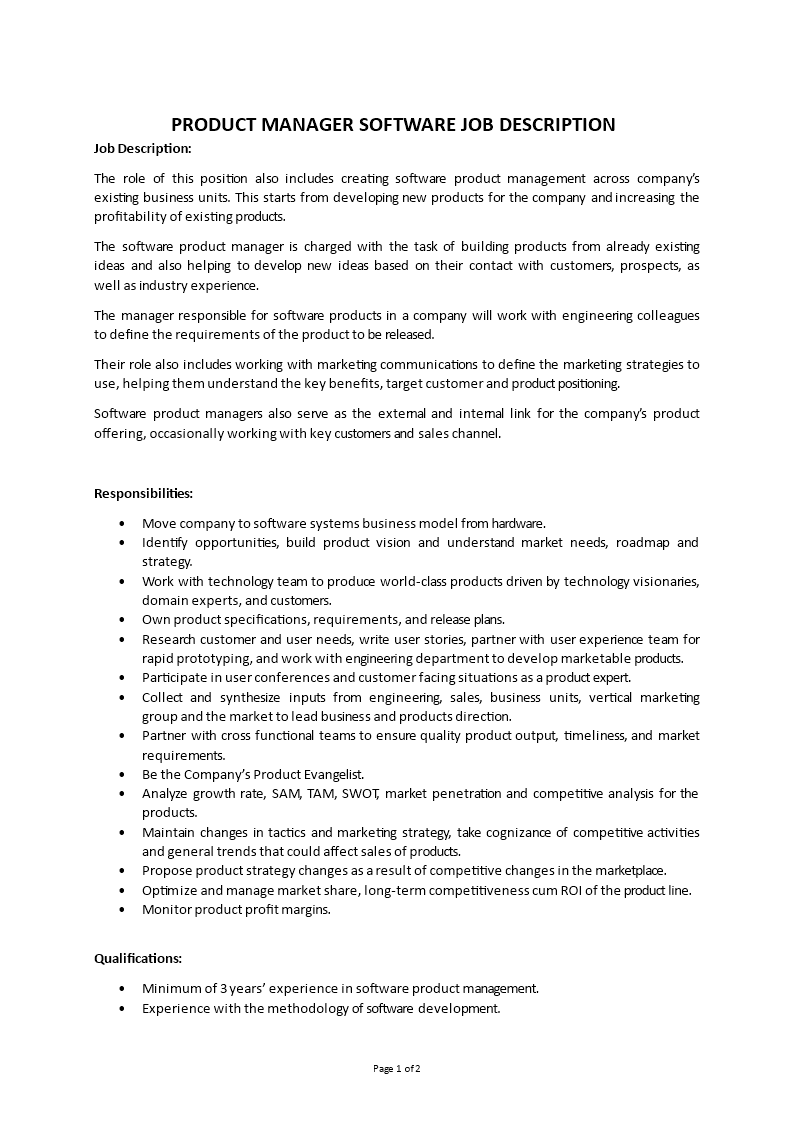 product manager software job description Main Image product manager software job description template