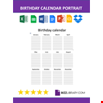 Birthday Calendar Portrait example document template
