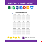 Birthday Calendar Portrait example document template 