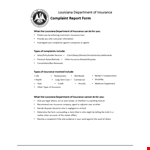 Complaint Response Form Letter - Company's Insurance Department | Louisiana Complaints example document template 