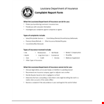 Complaint Response Form Letter - Company's Insurance Department | Louisiana Complaints example document template
