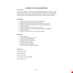 Secretary Of Club Job Description example document template
