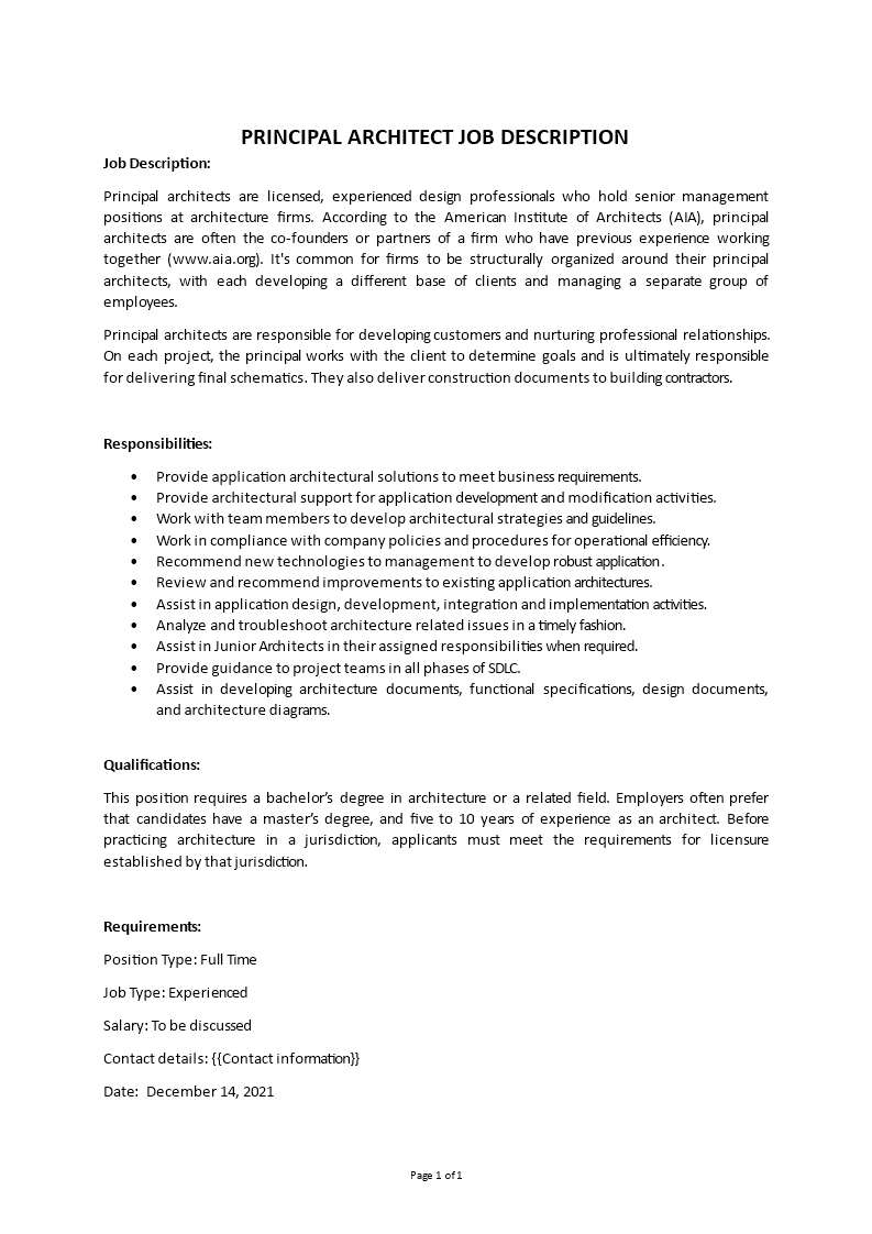 principal architect job description Main Image principal architect job description
