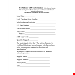 Certificate of Conformance | Materials | Miscellaneous | Conformity example document template
