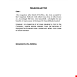 Professional Relieving Letter - Effectively Close Your Employment example document template