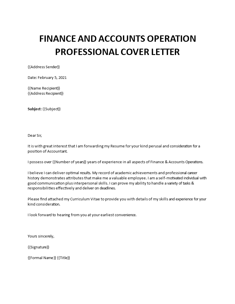 finance & accounts operations cover letter