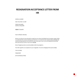 Resignation acceptance letter from HR example document template 