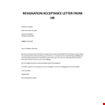 Resignation acceptance letter from HR example document template