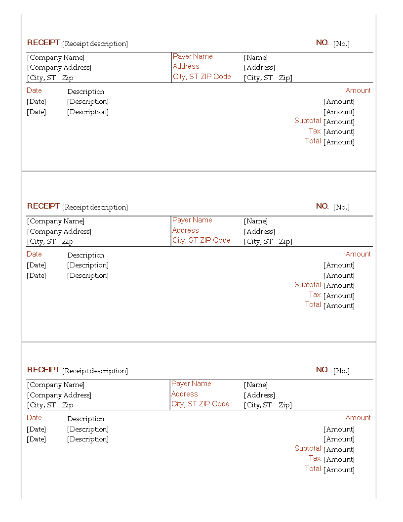 Receipt template word