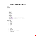 Event Box Items Checklist example document template